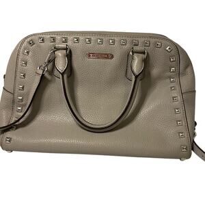 Michael Kors Sandrine Dove Gray Studded Pebble Leather Satchel Handbag